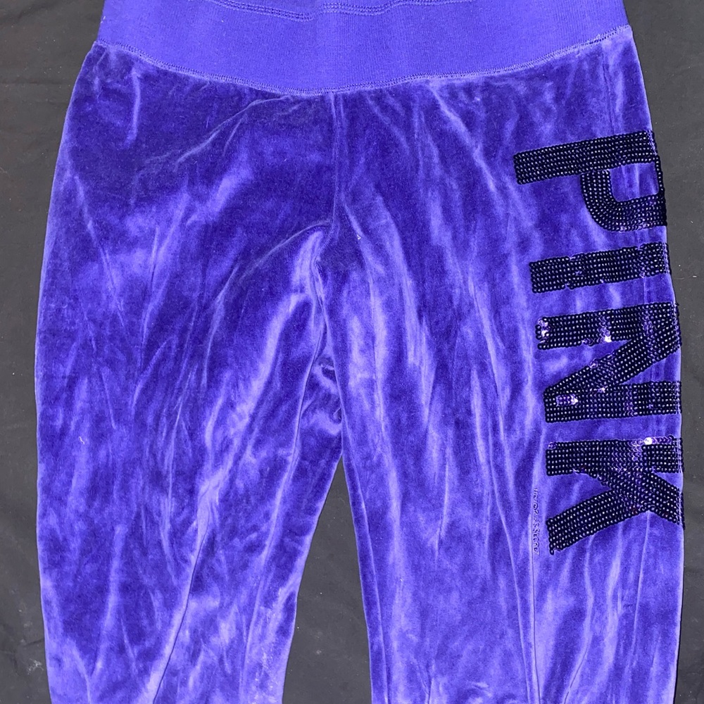 PINK VS velour blue sweat pants - long - flare out bottom